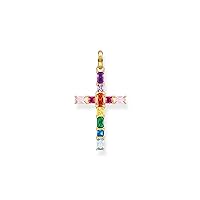 Thomas Sabo PE939-996-7 Women's Cross Pendant with Multiple Colourful Zirconia Stones Blackened 925 Sterling Silver and 750 Gold Plating Dimensions: 42 x 23 mm, Sterling Silver, Cubic Zirconia Spinel