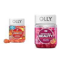 OLLY Probiotic + Prebiotic and Undeniable Beauty Starter Pack Bundle, Live Cultures & Friendly Fiber, Hair, Skin, and Nails Support, 30 and 60 Count
