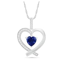 ABHI 0.50 CT Heart Cut Created Blue Sapphire Heart Pendant Necklace 14k White Gold Finish