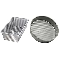 USA Pan Bakeware Aluminized Steel Loaf Pan, 1.5 Pound & Bakeware Round Cake Pan, 9 inch, Nonstick & Quick Release Coating, 9-Inch,Aluminized Steel
