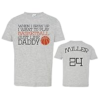 Custom Basketball Toddler Shirt, When I Grow UP, Basketball Like Daddy (Name & Number On Back), Jersey, Personalized Toddler (Y10-12, Grey)