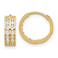 14k Gold Polished Two Row CZ Cubic Zirconia Simulated Diamond 4mm Hinged Hoop Earrings Measures 11.1x11.9mm Wide 3.7mm Thick Jewelry for Women