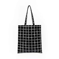 Hooshing Canvas Tote Bag Cute Plaid Reusable 100% Cotton with Zipper and Inside Pocket for Shopping School Travel