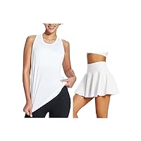 BALEAF Tennis Skirt Tummy Control & Workout Tank Tops for Women Size S White