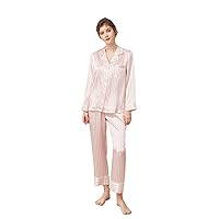 THXSILK Silk Women's Pajama Set, 6A Pure Mulberry Silk Round Neck Short Sleeve Nightwear with Long Pants