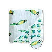 Malabar Baby Organic Cotton Muslin Snug Blanket, 47 x 47 inches Baby Toddler Towel Wrap, Premium 4 Layer Muslin Everything Dream Blanket, Parrot and Leaf