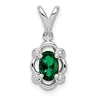 925 Sterling Silver Polished Open back Created Emerald and Diamond Pendant Necklace Measures 17x8mm Wide Jewelry Gifts for Women