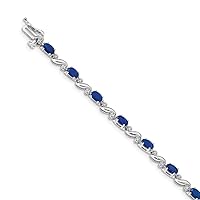 14k White Gold Diamond and Sapphire Bracelet Measures 4mm Wide Jewelry for Women