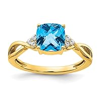 1.6 To 3.5mm 10k Gold Checkerboard Blue Topaz and Diamond Ring Size 7.00 Jewelry for Women