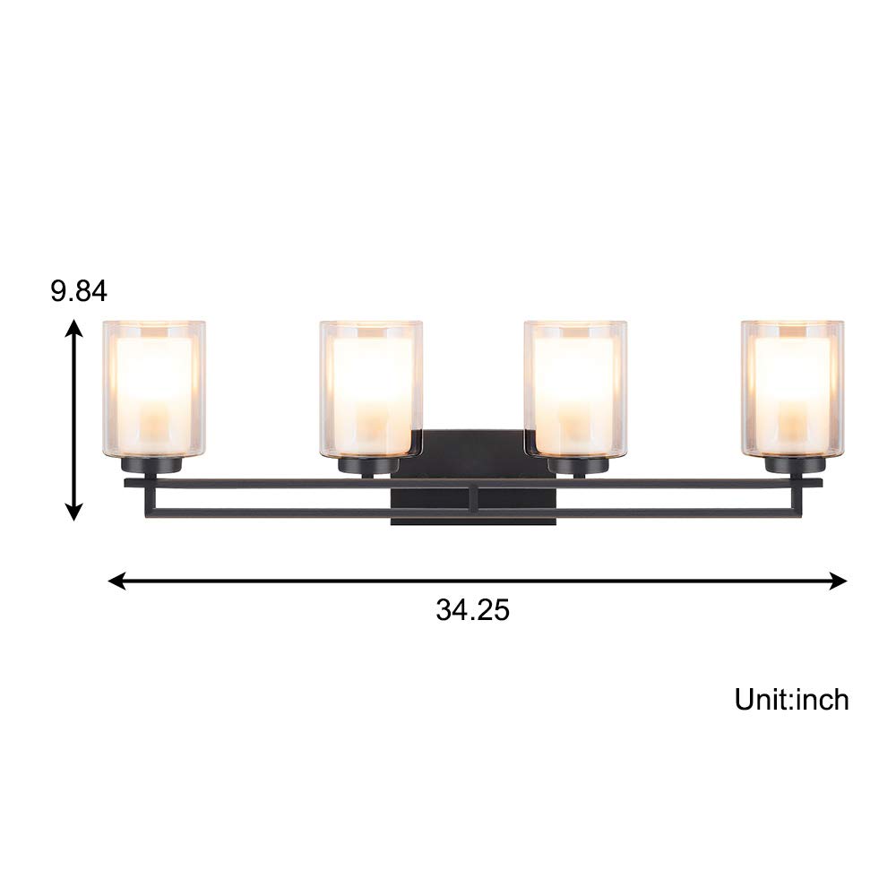 TengXin 4 Lights Bathroom Vanity Wall Lamp with Glass Shade in Oil Rubbed Bronze,Up/Down Interior Wall Lamp,UL Listed