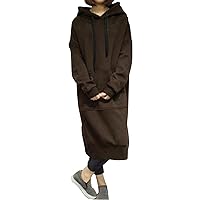 Women's Large Size Round Neck Hooded Solid Color Long Sleeved Long Sweater Dress Flannel Dresses for Women