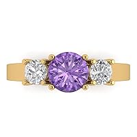 Clara Pucci 1.50ct Round Cut Solitaire 3 stone Simulated Alexandrite Engagement Promise Anniversary Bridal Wedding Ring 14k Yellow Gold