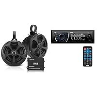 Pyle Waterproof Off-Road Speakers with Amplifier + Bluetooth Marine Receiver Stereo
