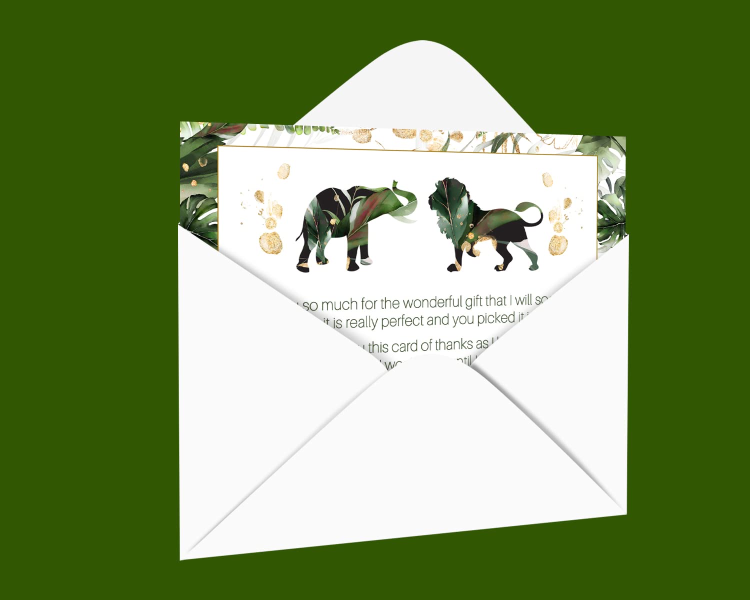 Paper Clever Party Green and Gold Baby Shower Thank You Cards with Envelopes (25 Pack) Individual Prewritten Message from Babies for Registry Gifts Boys or Girls Royal Jungle 4x6 Blank Set