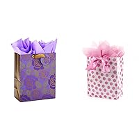 Hallmark Large Gift Bags with Tissue Paper (Purple Flowers and Pink Polka Dots) for Birthdays, Bridal Showers, Baby Showers, and More