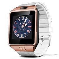 Padgene Bluetooth Smartwatch,Touchscreen Wrist Smart Phone Watch Sports Fitness Tracker with SIM SD Card Slot Camera Pedometer (Gold (White Band))