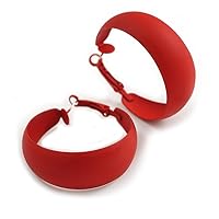 40mm D/Wide Red Hoop Earrings in Matt Finish - Medium Size