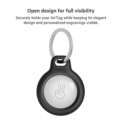 Belkin Apple AirTag Secure Holder with Key Ring - Durable Scratch Resistant Case With Open Face & Raised Edges - Protective AirTag Keychain Accessory For Keys, Pets, Luggage, Backpacks - 2-Pack Black