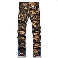 Men's Camouflage Cargo Pants with Zipper and Pockets Military Jeans
