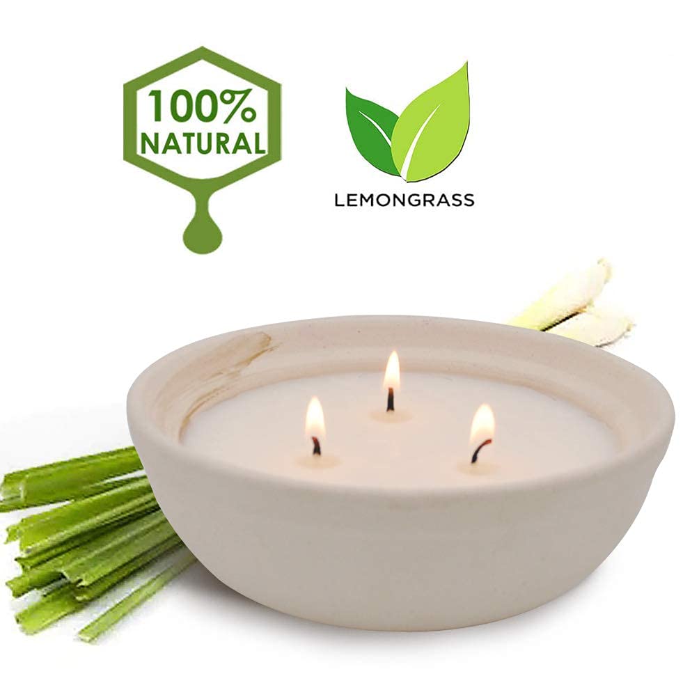 Citronella Candles in Coarse Pottery Container, Natural Soy Wax Candle Outdoor and Indoor