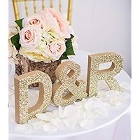 Wedding Letters for Table Decor Wooden Freestanding Initial Signs - Personalized Initial Set 2 Letters and Ampersand for Wedding Decorations Cake Table or Sweetheart Table Centerpiece Signs