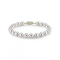 The Pearl Source 14K Gold 8-9mm AAA Quality Round White Freshwater Cultured Pearl Bracelet for Women
