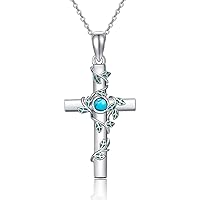 SLIACETE Turquoise/Jade/Mustard Seeds Cross Necklace with Vines 925 Sterling Silver Cross Pendant Necklace for Women Cross Jewelry Mother Day Birthday Christmas Gifts for Mom Daughter Wife Girlfriend