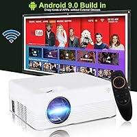Smart Projector Android TV 9.0 Built in- WiFi Mini projector with Bluetooth, 8500 Lumens 4K and 250” Display Supported Portable Video Projector for Home Cinema & Outdoor Movie Theater