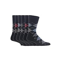 6 Pairs Sockshop Men's Gentle Grip cotton rich Socks 7-12 usa Black Argyle MGG39