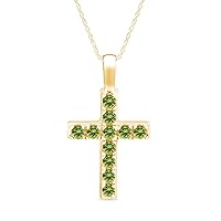 AFFY 14k Yellow Gold Plated 925 Sterling Silver Round Cut Simulated Birthstone Cross Pendant Necklace With 18
