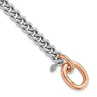 925 Sterling Silver Rhodium Plated and Rose Gold Plated Curb Link Bracelet 7.5 Inch Jewelry for Women