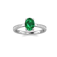 10K 14K 18K Gold Diamond and Emerald Engagement Ring for Women Created Emerald Ring with Natural Diamonds Jewelry Gift for Her