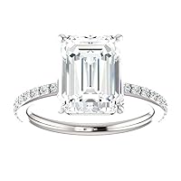 Riya Gems 3.50 CT Emerald Moissanite Engagement Ring Colorless Wedding Bridal Solitaire Halo Bazel Style Solid Sterling Silver 10K 14K 18K Solid Gold Promise Ring Gift