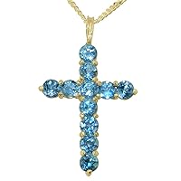 LBG 18k Yellow Gold Natural Blue Topaz Womens Cross Pendant & Chain - Choice of Chain lengths
