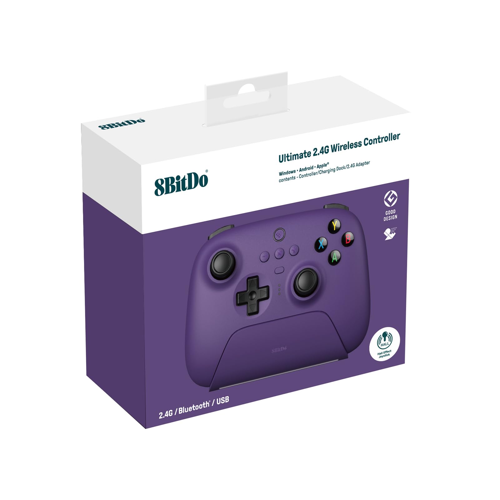 8Bitdo Ultimate 2.4G Wireless Controller, Hall Effect Joystick Update, Gaming Controller with Charging Dock for PC, Android, Steam Deck & Apple (Purple)