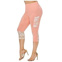 Capri Leggings for Women Plus Size Lace Trim Leggings Tummy Control Jeggings High Waist Stretchy Jeans Skinny Capris Pants