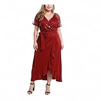 Dress Women's Plus Size V-Neck Mesh Stitching Ruffled Irregular High Waist Party Dress