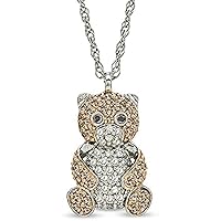 Black, Champagne and Clear D/VVS1 Diamond Teddy Bear Pendant for Girls in 14k White Gold Plated 925 Sterling Silver