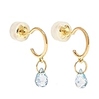 14k Gold Tiny Hoop Earrings in Blue Topaz