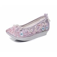 Women's Phoenix Embroidered and Beads Shoes, Ancient Style Women's Cloth Shoes with high Slope Heel