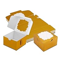Sharlity Dessert Boxes Small Cookie Boxes for Treat Boxes for Coookie 4x4x2.5in Bakery Boxes with Window(50Pack,Gold)