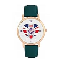 Queen's Platinum Jubilee Union Jack Heart Watch 2022 for Women, Analogue Display, Japanese Quartz Movement Watch with Dark Green Leather Strap, Custom Made