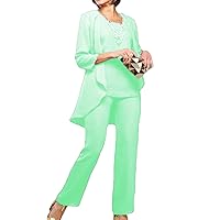 Three Piece Pantsuit Mother of The Bride Dress Chiffon Ankle-Length Formal Wedding Party Outfits
