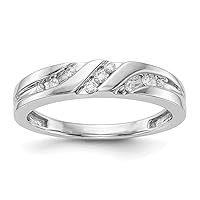 14k White Gold 1/6 Carat Diamond Trio Mens Wedding Band Size 10.00 Jewelry for Men