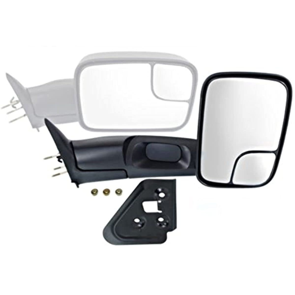 Aftermarket 94-02 Ram Right Passenger Mirror Manual Black Flip-Up Trailer Tow