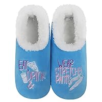 Snoozies Pairable Slipper Socks - Funny House Slippers for Women, Non-Slip Fuzzy Slipper Socks - Eat Drink & Wear Stretchy Pants