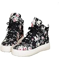 Womens Lo-top Gym Canvas Floral Lace Up Trainers Slip-on Casual Black Sneakers,US 6