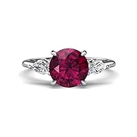 rhodolite garnet 2.70 ctw Hidden Halo accented Side Lab Grown Diamond Engagement Ring Set in Tiger Claw prong setting in 14K Gold