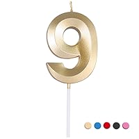 Birthday Candles Extended Big Number Candle Multicolor 3D Design Cake Topper Decoration for Any Celebration(9 Candle Gold)