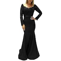 Women's Long Sleeves Mermaid Prom Dresses Lace Appliques Party Evening Dress